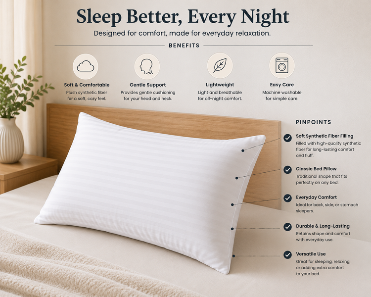 Synthetic Fiber Bed Pillow with soft, supportive fill